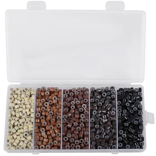 1000PCS Silicone Hair Extensions Beads, 5mm Lined Micro Links Beads, 5Colors Rings Hair Extension Device Tool Kits - Professional Hair Styling Tools Accessory