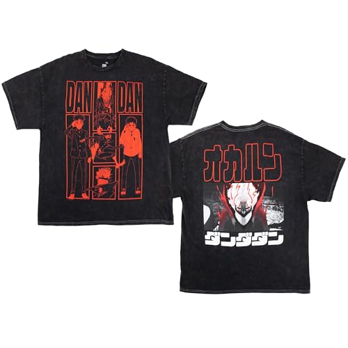 Ripple Junction Dan Da Dan Okarun Yokai Red Panels Anime Mens Graphic T-Shirt Mineral Wash Black X-Large