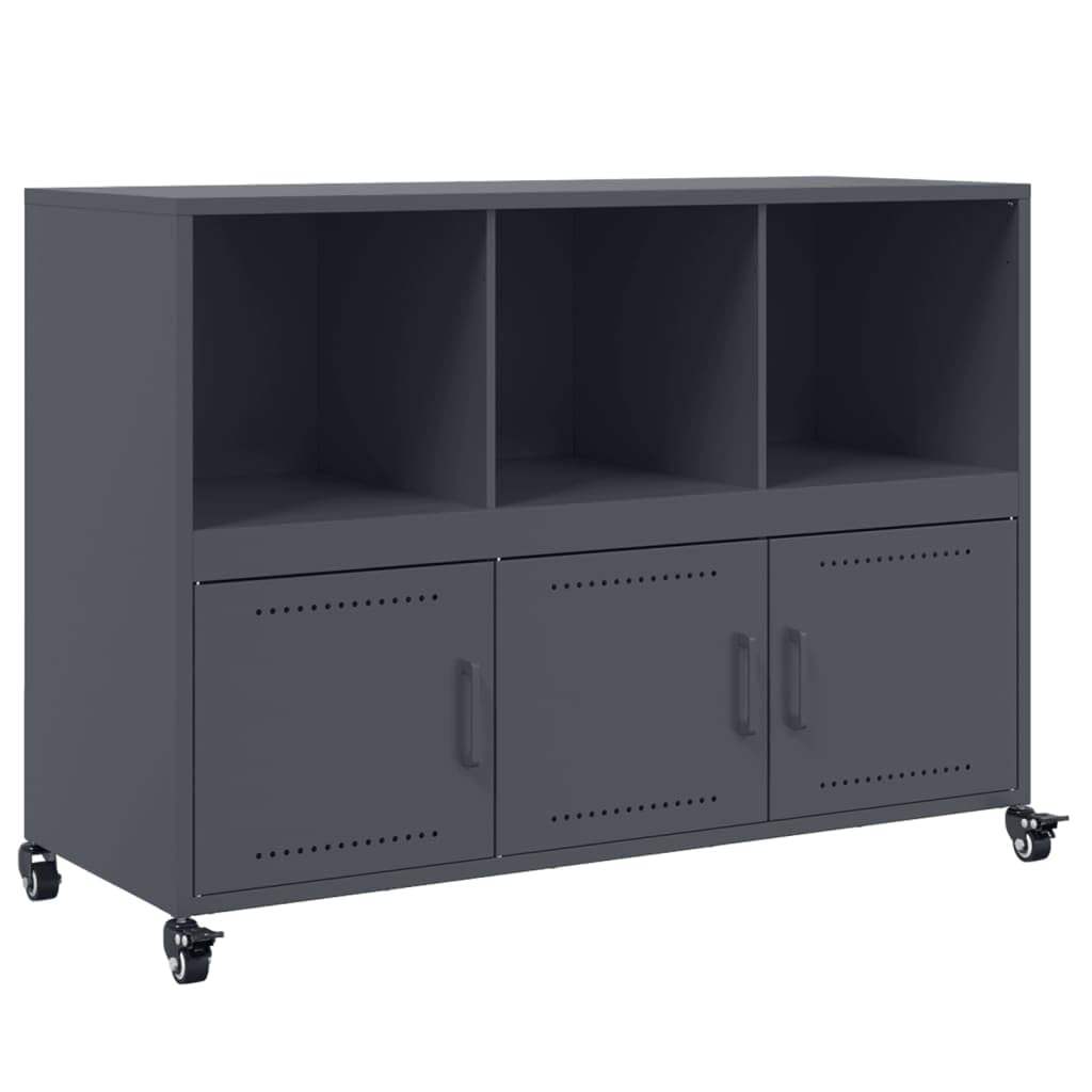 Credenza antracite, 100,5 x 39 x 72 cm, in acciaio, con ruote