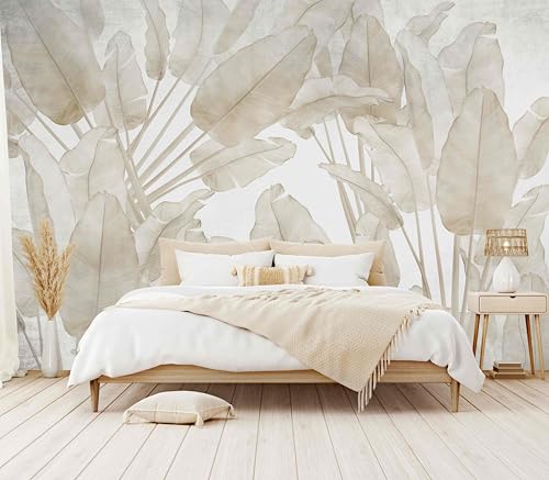 WFBHUA-Beige Banana Leaf Wallpaper Peel and Stick Tropical Self-Adhesive Wall Mural for Living Room Bedroom 82'x57'