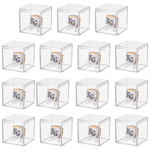 Image of 15 Pack Championship Ring Display Case Clear Acrylic Case Display Box for Sports Baseball Basketball Softball Golf Single Ring Coin Holder Stand, 2.16 Inch