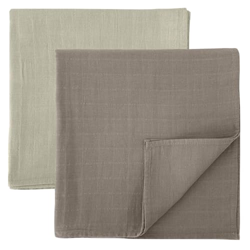 Image of MOZAH Organic Muslin Swaddle Blankets - Taupe and Pale Taupe - 2 Pack - for Baby Boy or Girl - Ideal for Newborns, Toddlers & Registry Essentials