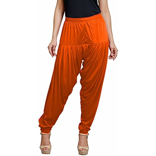 Women's Cotton Spandex Patiala Pants – Stretchable Ethnic Bottom Wear with Pleats for Casual & Traditional Outfits (Orange)