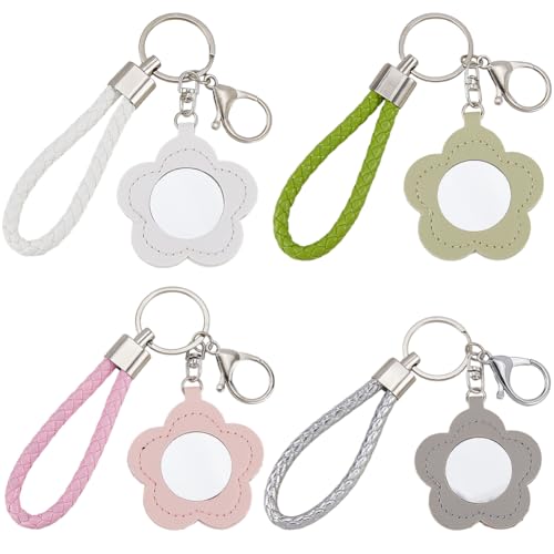 SUNNYCLUE 1 caja de 8 mini Llaveros con Espejo para Maquillaje, Llaveros de Cuero con Flores Rosas Y Blancas, para Viajes, Cosméticos, Bolsos, Fiestas, Bodas, Regalos, Bolsos de Mano, para Mujeres Y A