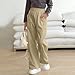 Baggy Straight Leg Pants for Girls Fashion Elastic High Waist Lounge Slacks Spring Casual Solid Trousers with Pockets