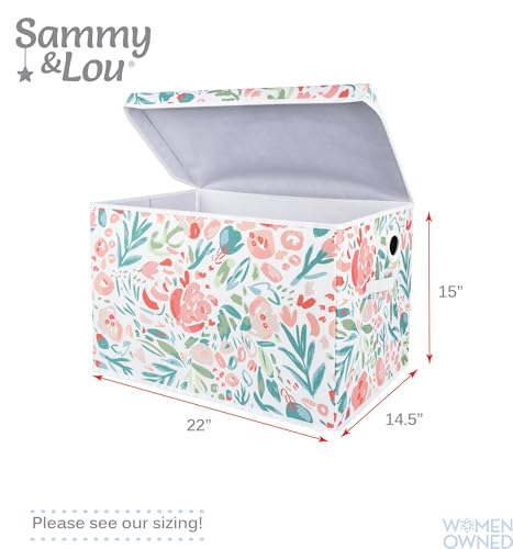 Sammy & Lou Collapsible Felt Soft Toy Box Toy Chest for Toddlers Toy Storage Organizer with Handles and Hinged Lid, 22 x 14.5 x 15 inches, Painterly Floral