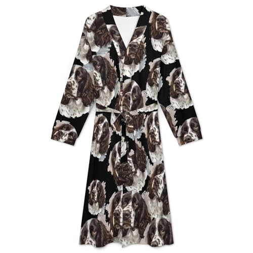 Cute English Springer Spaniel Dog Soft Robe Long Sleeve Bathrobes V Neck Sleepwear Spa Robes with Belt Men Woman3