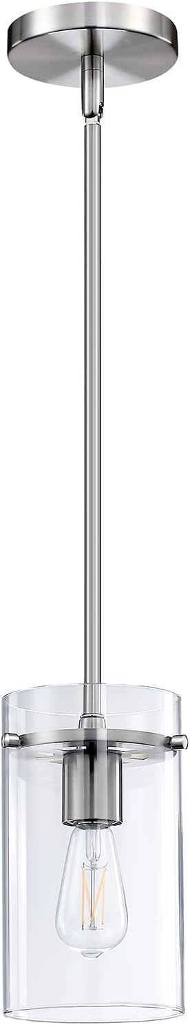 Doraimi Lighting 1 Light Modern Kitchen Island Rod Pendant Light 5 Inch Clear Glass Shade Brushed Nickel Pendant Lamp Farmhouse Hanging Light Fixture for Kitchen Island Dining Room Bedside - - 