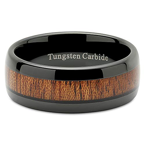 100S JEWELRY Engraved Personalized Tungsten Rings for Men Women Wood Inlay Black Plated Comfort Fit Size 6-16 (Tungsten, 13.5)