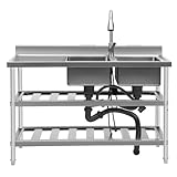 Free Standing Commercial Kitchen Sink 2 Compartment Stainless Steel Prep & Utility Sink 201 Stainless Steel Freestanding Kitchen Sink for Restaurant, Kitchen, Outdoor (Dual Bowl Style w/Baffle)