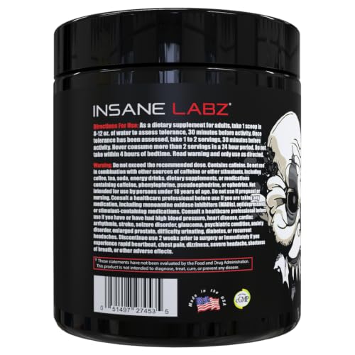 Image of Insane Labz Psychotic Black Edition Mid Stimulant Pre Workout Powder, Energy Focus Pumps, Loaded with Creatine Beta Alanine Taurine Fueled by AMPiberry, 35 Servings (Blue Raspberry)