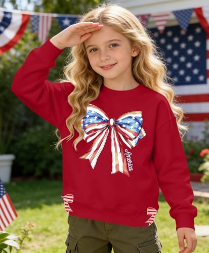 Image of Ithalt Kids USA Sweatshirt Boys Girls 4th of July Shirt American Patriotic Pullover with Embroidered Side Slits 5-14y