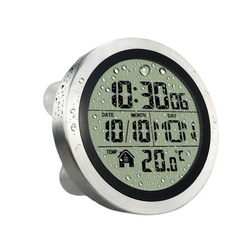 ThreeH Reloj Digital Resistente Agua IPX4: Hora/Fecha/Semana/Temperatura, Ventosa para Baño y Cocina