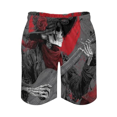 Day of Death Gothic Skeleton Playing Guitar Mens Swim Trunks Quick Dry Beach Swimming Shorts with Mesh Lining and Pockets3