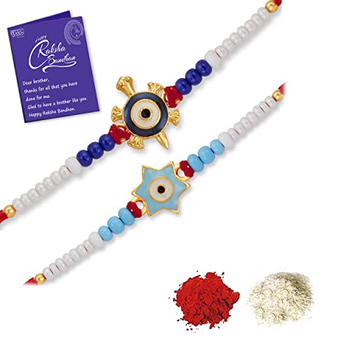 Sukkhi Rakhi Urban Evil Eye Meenakari Rakhi Combo & Designer Gold Plated Premium Rakhi for Brother, Roli Chawal & Greeting Card | Rakhi for Bhaiya | Rakhi for MEN | Rakhi Combo-Set of 2 |CBRAK104544 (B0B255MYNX) Amazon Price History, Amazon Price Tracker