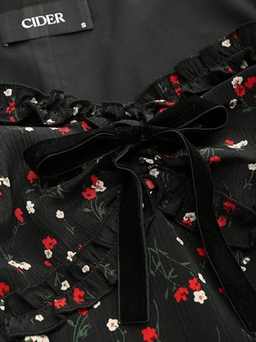 CIDER Party Floral Midi Dress Square Neck Puff Sleeve Bowknot Vintage Vacation Casual Dress Bowknot3