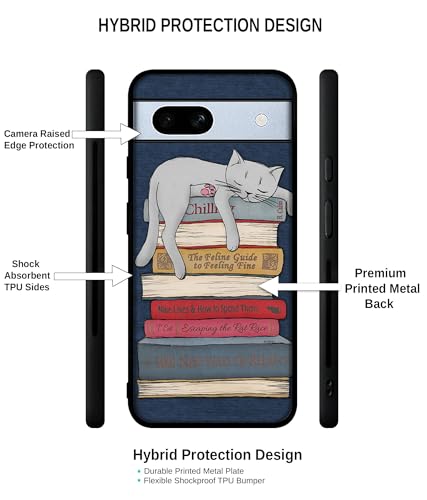 Image of Cat Sleeping On The Books Design Premium 2D Printed Metal Back Case Cover for Google Pixel 7A 5G