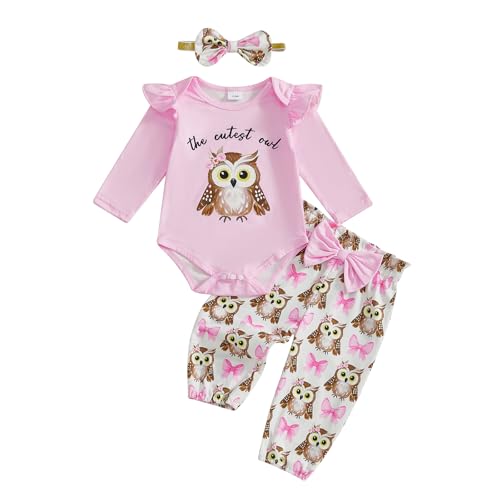 Ayalinggo Newborn Baby Girl Clothes Owl Ruffle Long Sleeve Romper