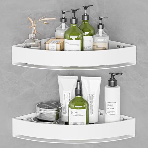 Wisfame Weiß Duschablage Ecke 2er-Set - Rostfreier Duschregal Ohne Bohren...