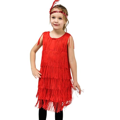 Robe de danse tango pour fille WWricotta avec franges pailletées et bandeau plumes modèle A