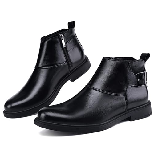 Men's Genuine Leather Pointed Toe Dress Chelsea Boots Adjustable Buckle Inner Zipper Ankle Boots Casual Formal Business Booties4