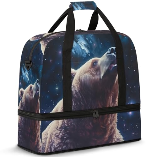 Large Weekender Overnight Bags Galaxy Animal Bear Travel Duffel Bag for Women Men Gym Bag With Shoe Compartment Foldie Travel Tote Bag Carry On Personal Item Bag for Travel Gym Sports
