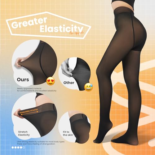 Image of Caprilite 2 Pairs Women Fleece Lined Tights-Fake Translucent Leggings High Waist Pantyhose Sheer Thick Warm Tights For Women