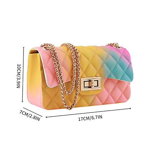 Women Rainbow Handbags Jelly Purse Candy Color Quilted Crossbody Shoulder Bag2