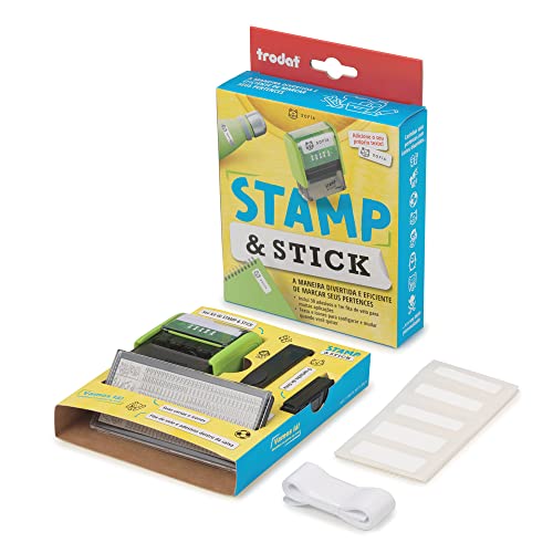 Kit de carimbo Trodat Stamp Stick autotintado, automático,tam. 34x14mm, Tinta Preta permanente - Para carimbar diretamente em tecido, plásticos e papel. Marcador para identificação