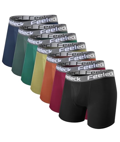 Feeleck Mens underwear Rayon Boxer Briefs 7-Pack,Soft & Moisture Wicking with Fly Underwear for Man