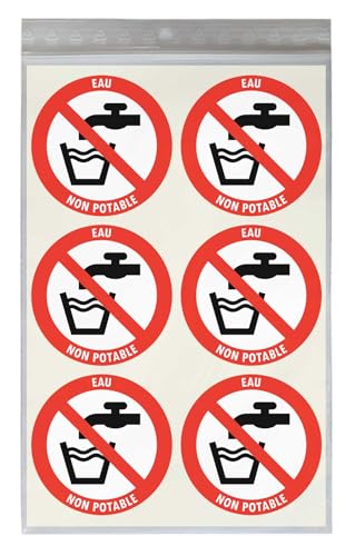 18 Stickers Ø 5 cm EAU NON POTABLE P005 - Lot de 18 étiquettes de signalisation en vinyle autocollant