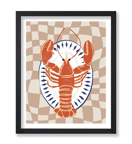 Poster Master Lobster Plate Poster - Retro Lobster Print - Food & Drink Art - Seafood Illustration - Modern Design - Chic Boho Decor - Aesthetic Restaurant or Kitchen Decor - 8x10 UNFRAMED