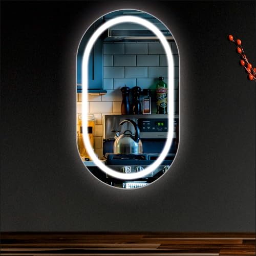 Image of Creative Arts n Frames LED Wall Mount HD Mirror with 3 Color Light Tone for Home Wall Living Room Bedroom Bathroom Hotel Decor Items (18x24 inch Capsule)