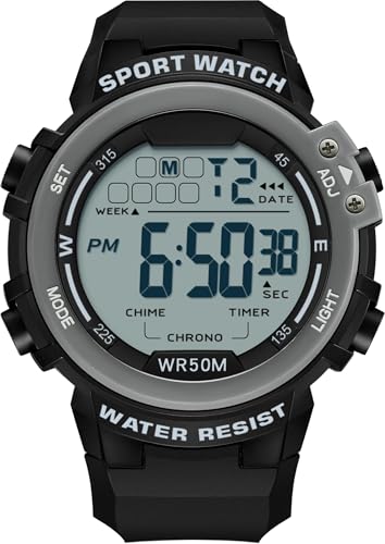 Montre numérique homme grand cadran LED facile à lire avec fonction compte à rebours sport