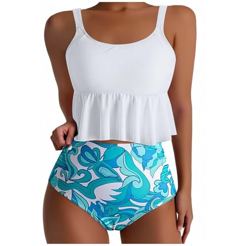 Tankini pour femmes 2 pièces avec débardeur à volants et bas shorty de bain