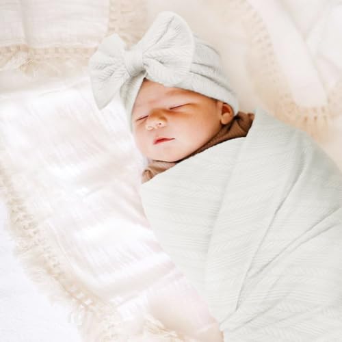 Image of DRESHOW BQUBO Newborn Receiving Blanket Toddler Warm for Girls with Bow Hat and Bow Headband Shower Gift