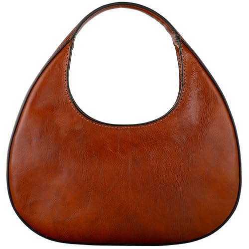 Time Resistance Leather Handbag - Purse for Women - Moon Bag - Top Handle Handbag – Crescent Hobo Purse (Cognac Brown)