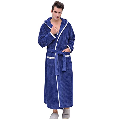 Peignoir homme hiver flanelle robe de chambre chaude à capuche vêtements de nuit avec ceinture