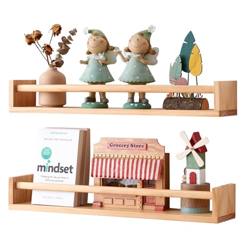 OAKERLAND Flottante Bibliothèque Bois pour Chambre d'enfant, Lot de 2 Etagère Murale Bois Pin pour Maison, Bureau, Chambre, Salon, Salle de Bain, Cuisine (60...