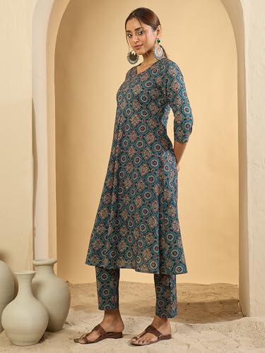 Image of INDO ERA Women Pure Cotton Kurta Palazzo Set | Printed Kurta with Palazzo Pants | Summer Friendly, Office Wear Co-Ord Set | Cord Set For Women Cotton