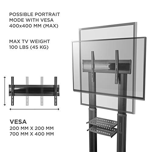ONKRON Universal Mobile TV Stand with Shelves TV Cart on Wheels for 40” – 75 Inch Flat Panel Curved LCD LED OLED Screens up to 100 lbs TS27-71 (Black)