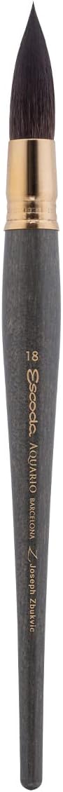 Escoda Aquario Gold Series 1140 Joseph Zbukvic Artist Watercolor and Acrylic Paint Brush, Short Handle, Round Mop, Petit Gris Natural Squirrel Hair (Size 14)