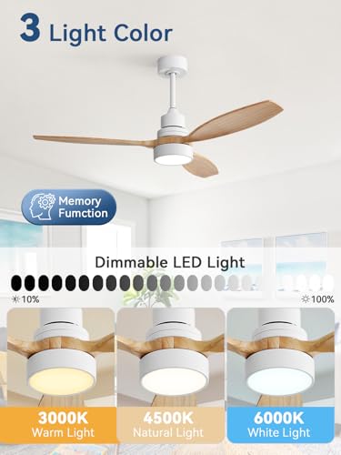 Image of Sofucor 52 Inch Solid Wood Smart Ceiling Fans with Lights and Remote, Works with App /Alexa /Google, 6-Speed Outdoor Ceiling Fan with Light, 3 Blade Ceiling Fan, Quiet DC Motor for Living Room Patio