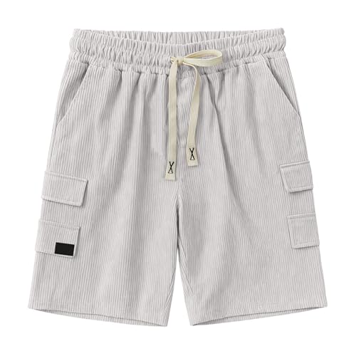 Image of Men's Casual Shorts Corduroy Elastic Waist Drawstring Summer Beach Short