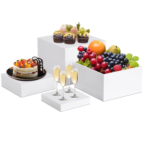 Digiele Elevadores de Buffet, 4 Piezas Cajas de Exhibición Alimentos de Acrílico, Soporte de Postres en Forma de Cubo para Cupcakes, Dulces, Brunch, Postres, Coleccionables, Joyería, Bodas y Fiestas