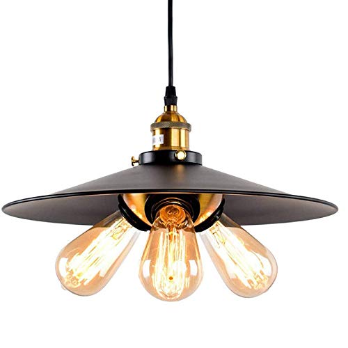Daoke Candelabro, E-dison 3 luz Colgante de luz Acabado Negro Metal Ajustable Barn Barn Luz de Techo Simple Antiguo Cuello de Colgante Fijo Cultivo 14 'Araña for Isla de la Cocina, Restaurantes BA
