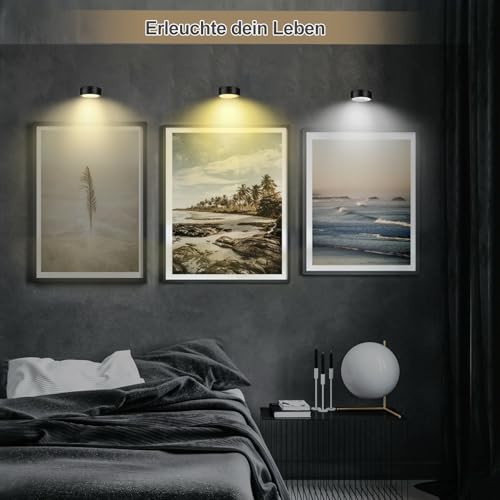 Bildbeleuchtung Kabellos-3 Stück LED Bilderleuchte Kabellos für Wandmontage,Magnetische Bilderleuchte mit 3 Lichtfarben und Einstellbarer Helligkeit,Perfekte Bildbeleuchtung für Kunstwerke und Fotos