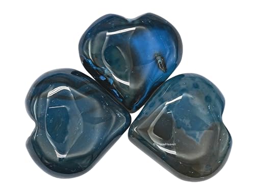 Image of Crystal Heaven Certified Blue Onyx Heart Palm Pebbles Stones For Anxiety Stress Relief Massage - Aaa Grade Original Healing Gemstone Agate Heart Palm Stone For Yoga Meditation Spiritual