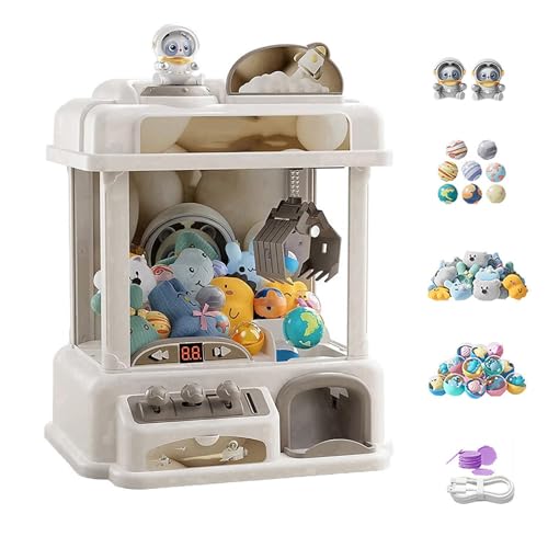 HAZARA Machine Attrape Bonbon ， Candy Grabber avec Musique et Lumières,2 Poupées Panda,25 Peluches,20 Gashapons ， Jouet De Griffe pour Enfant pour Les Cadeaux De Fête d'anniversaire