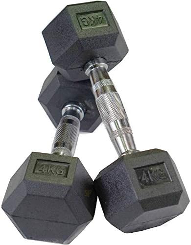 Shen Commercial Rubber Hexagonal 4kg Dumbbells with Chrome Handles